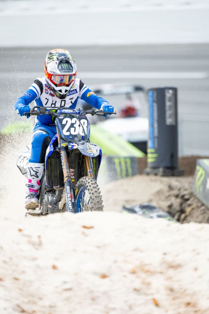 Haiden Deegan earned the first of what promises to be many podiums in his career, finishing third in Saturday's 250 class at Daytona. Photo: Feld Entertainment.